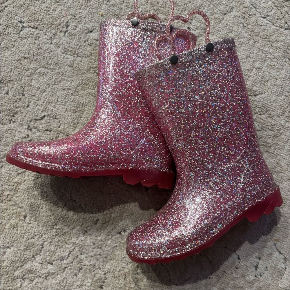 Sparkly Pink Glitter/Light Up Rain Boots Girl’s Sz: 13/1